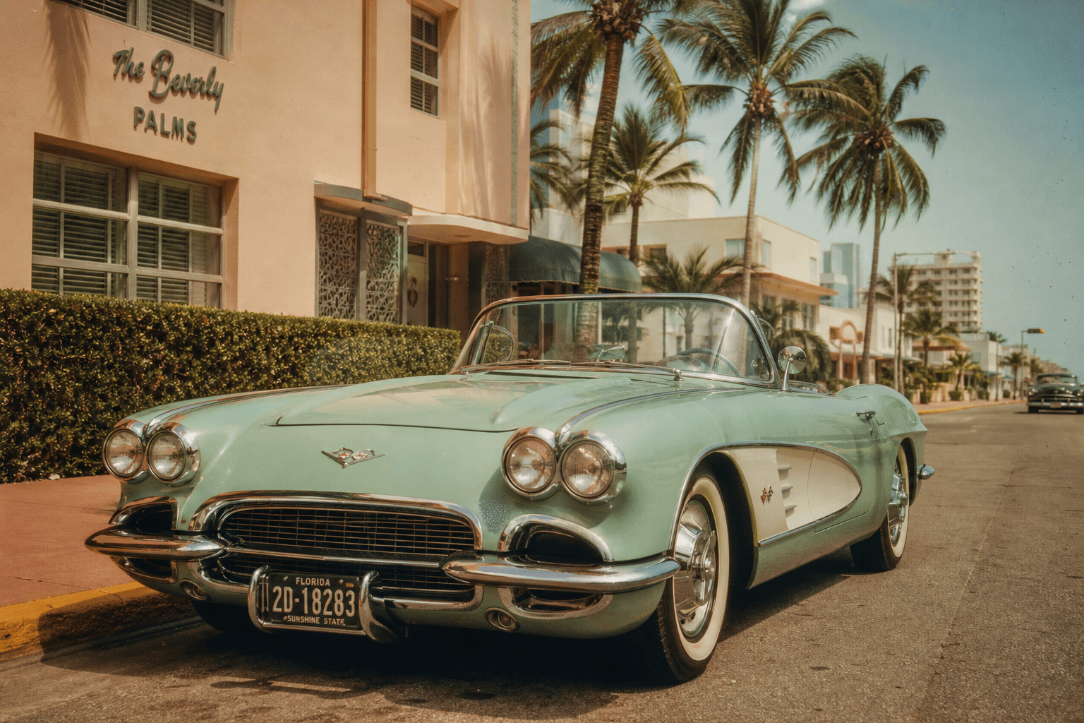 Vintage convertible on a retro street